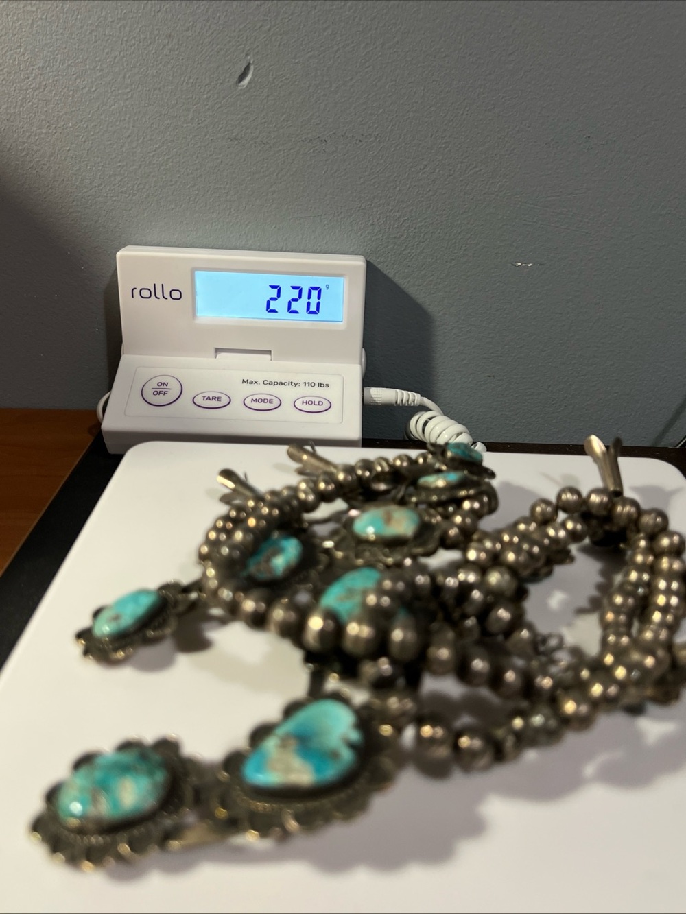Vintage 60s Navajo Bisbee Turquoise .925 Silver Squash Blossom 24”Necklace 220g - Picture 12 of 14